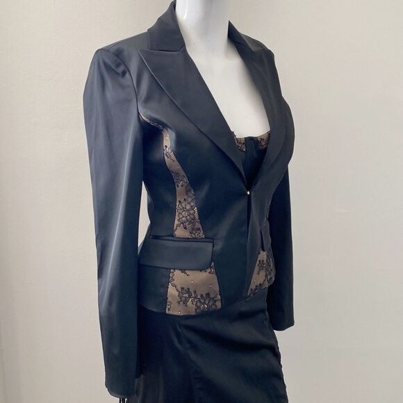 Vintage Y2K 00s Marciano Black w Lace-Accent Matching Blazer & Corset Set - Picture 7 of 14